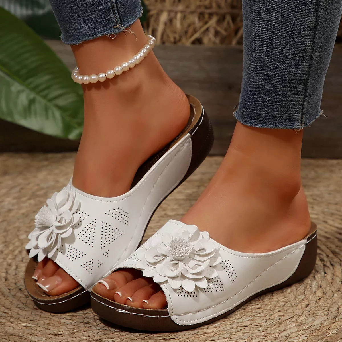 Bohemian Floral Embellished Comfortable Flat Sandals, view 2