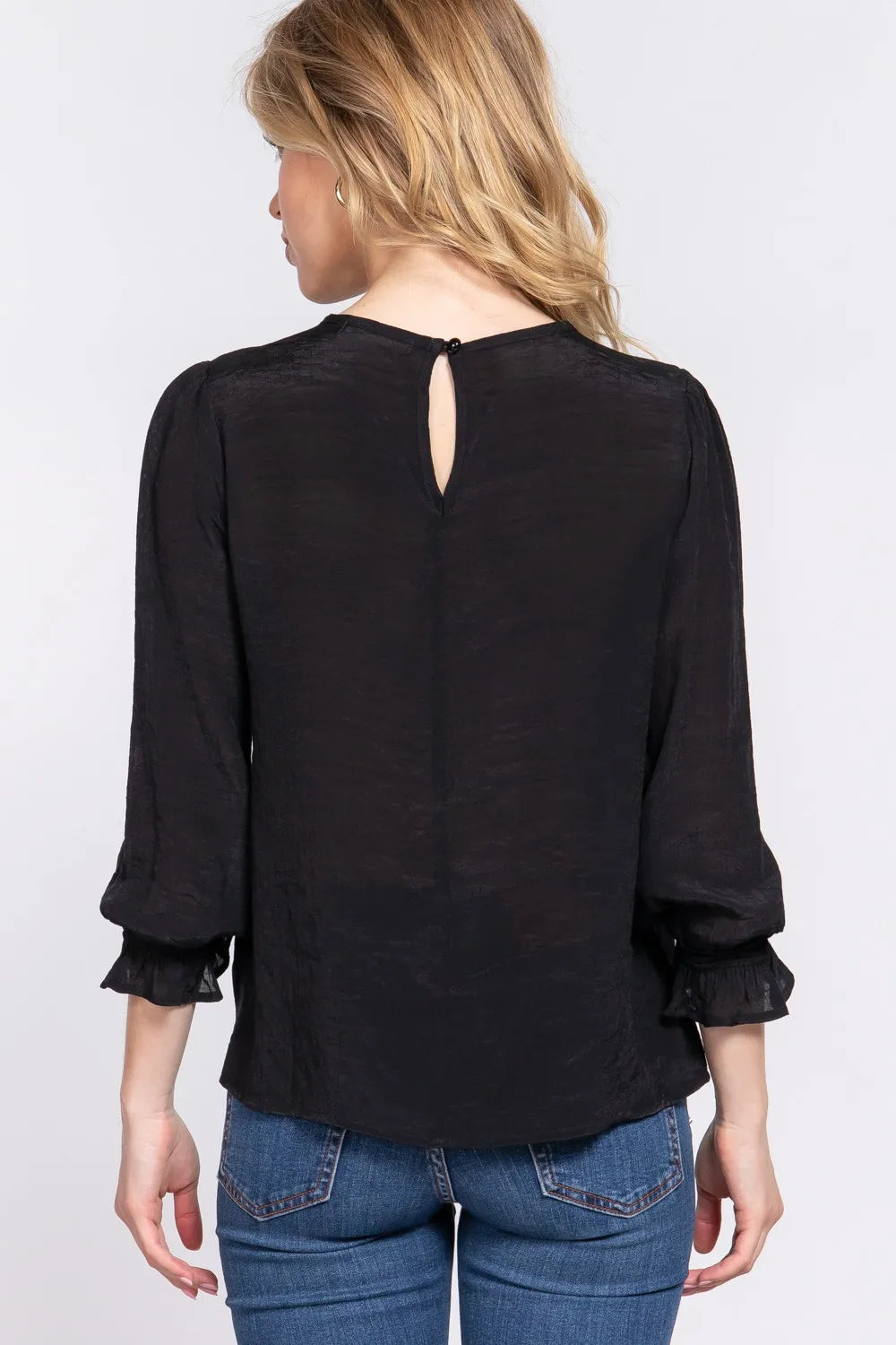 ACTIVE BASIC Crochet Lace Panel Flounce Sleeve Blouse - Lilixa.store