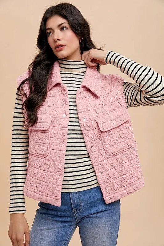 Annie Wear Texture Quilted Snap Down Vest Coat - Lilixa.store