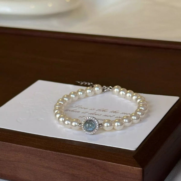 925 Sterling Silver Zircon Bead Pearl Bracelet - Lilixa.store