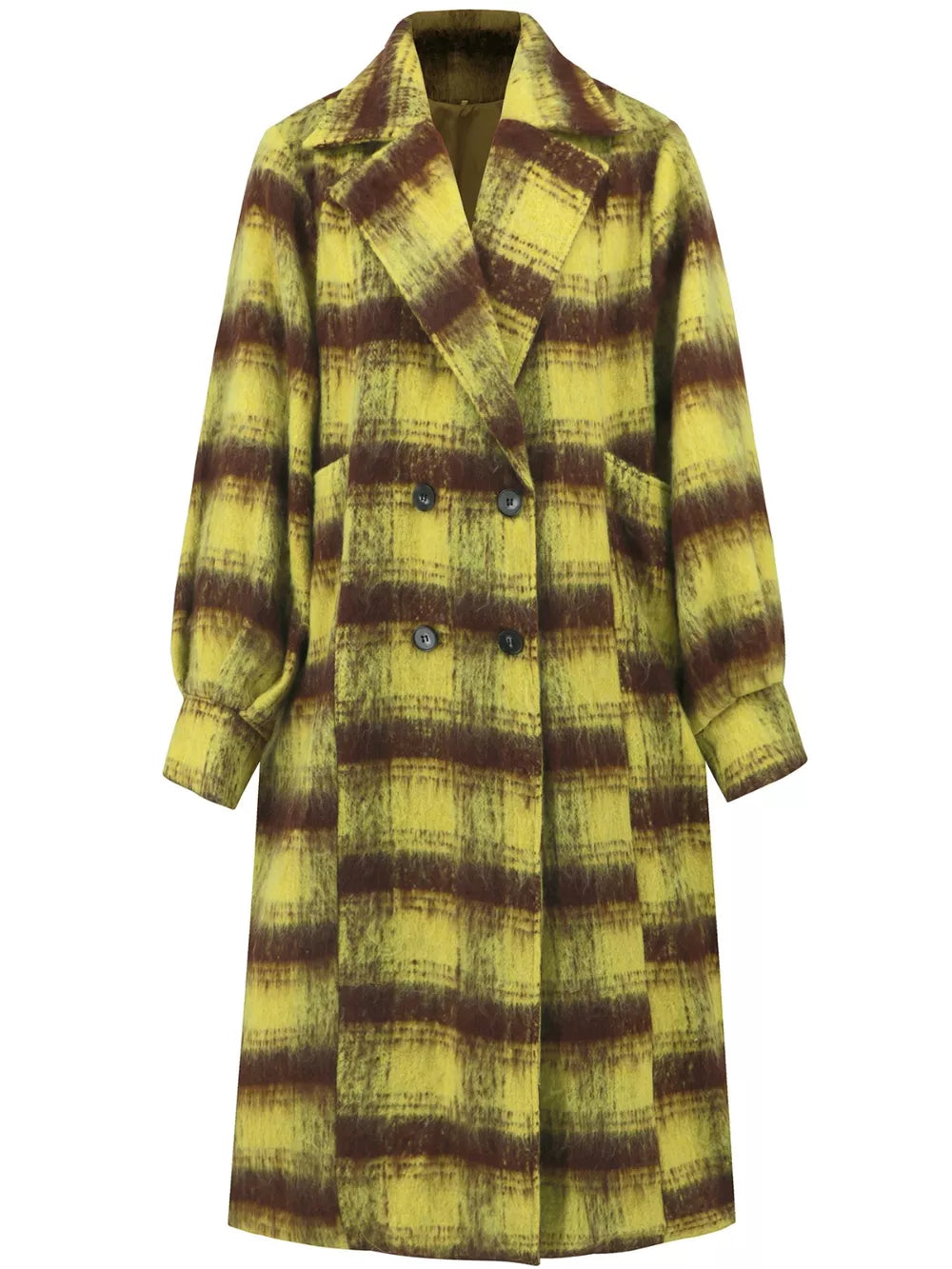 Contrast Double-Breasted Long Sleeve Longline Coat - Lilixa.store