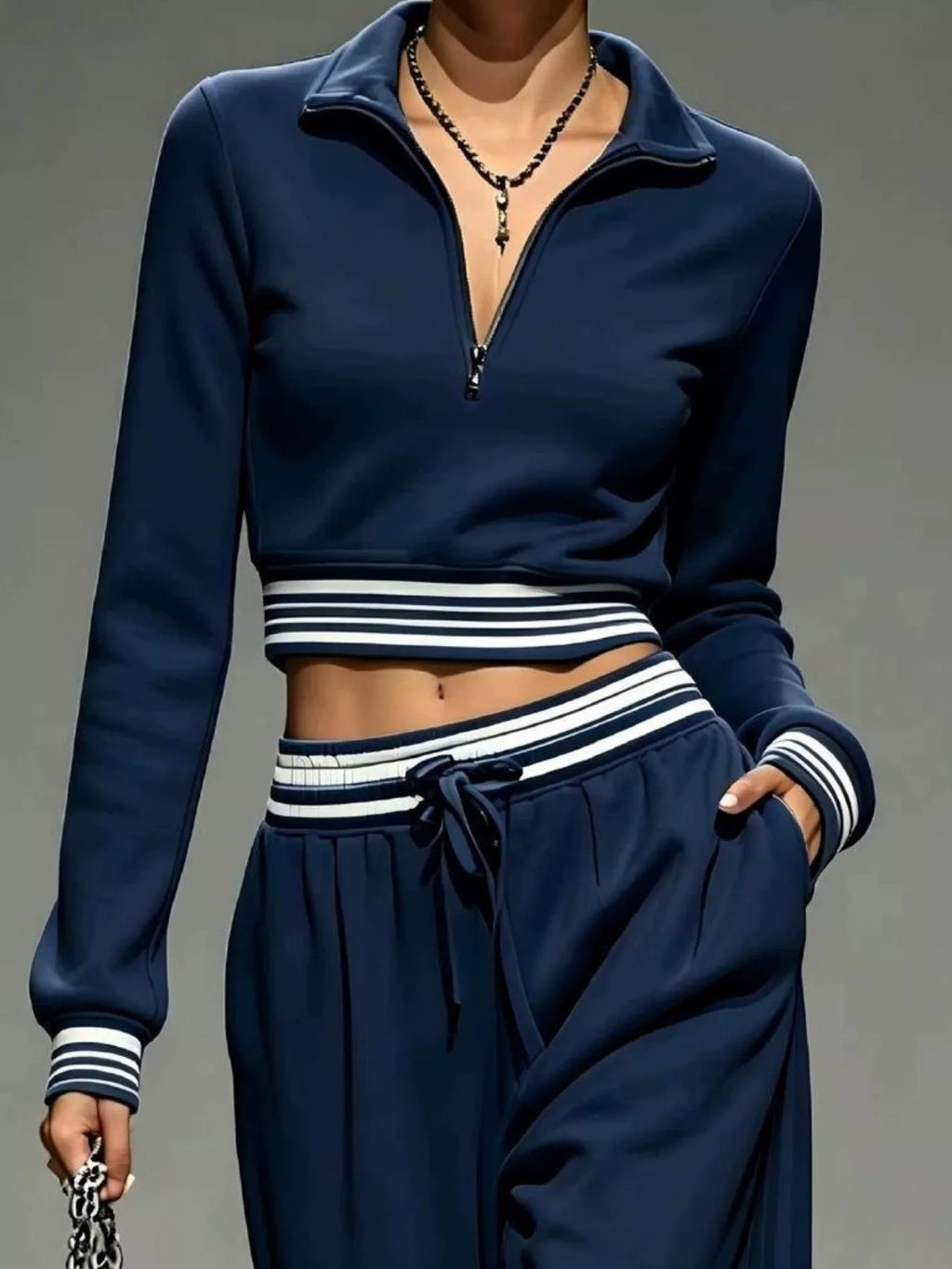 Full Size Half Zip Cropped Top and Pants Set Plus Size - Lilixa.store