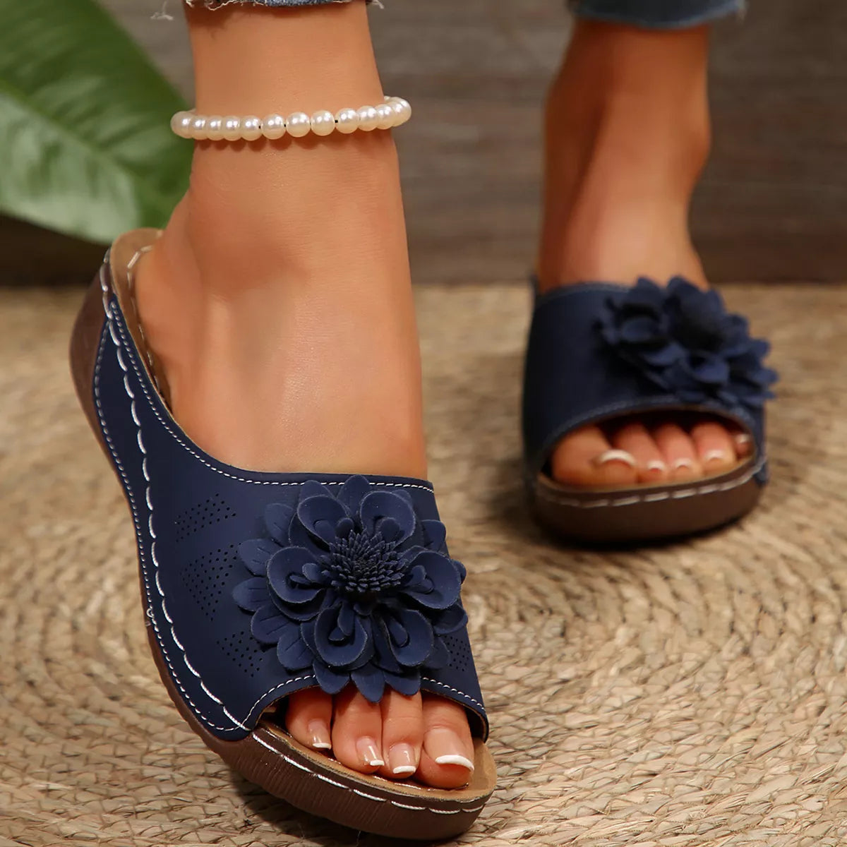 Bohemian Floral Embellished Comfortable Flat Sandals, view 10