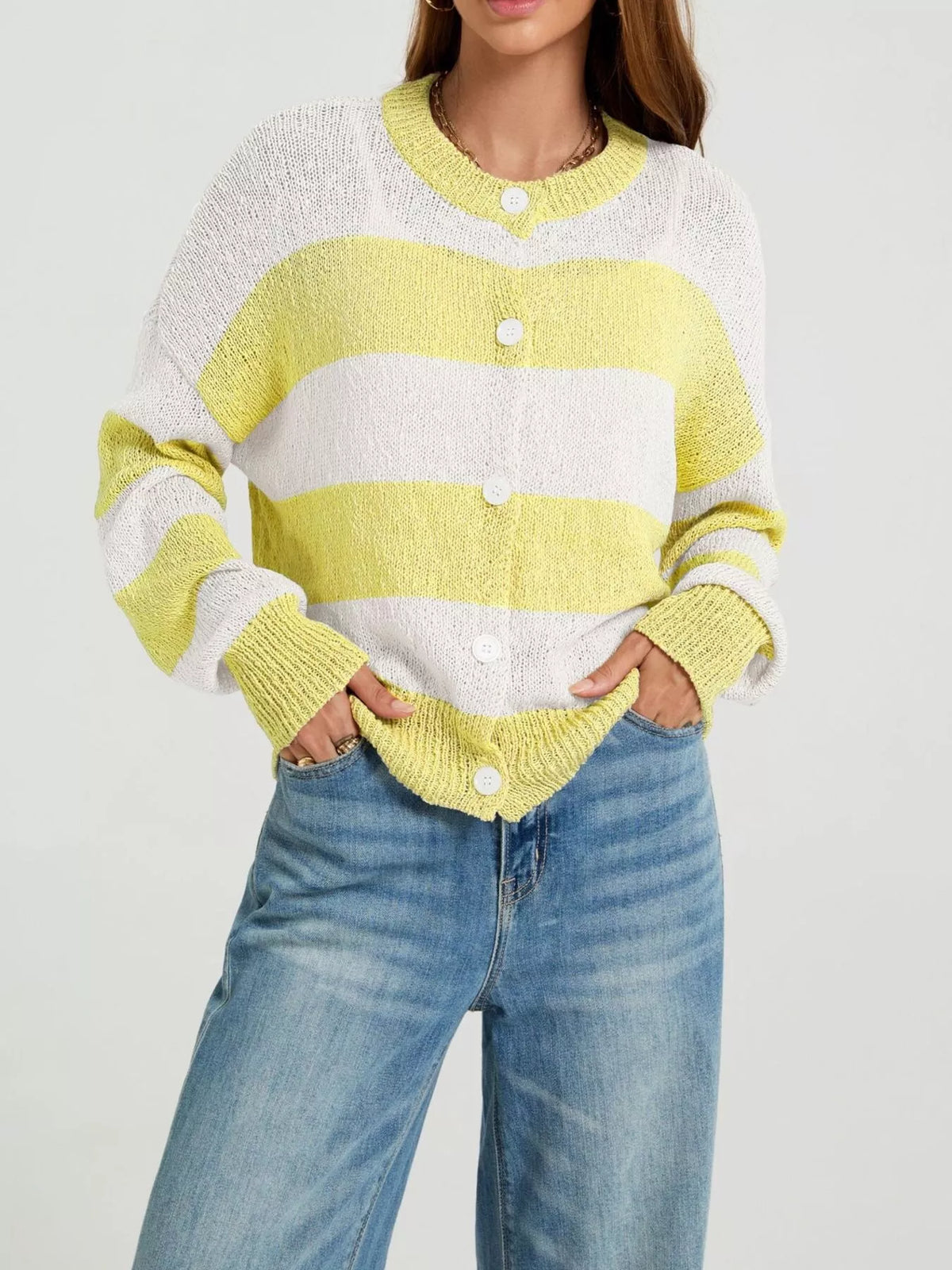 Casual Striped Button-Down Knit Cardigan - Lilixa.store