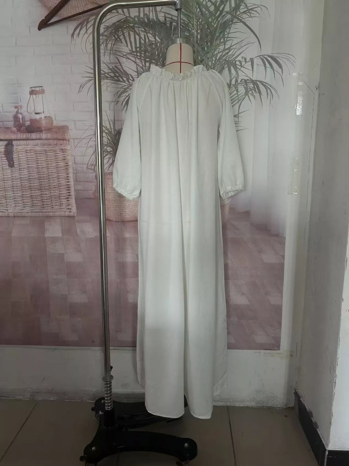 Tiered Notched 3/4 Sleeve Maxi Dress - Lilixa.store