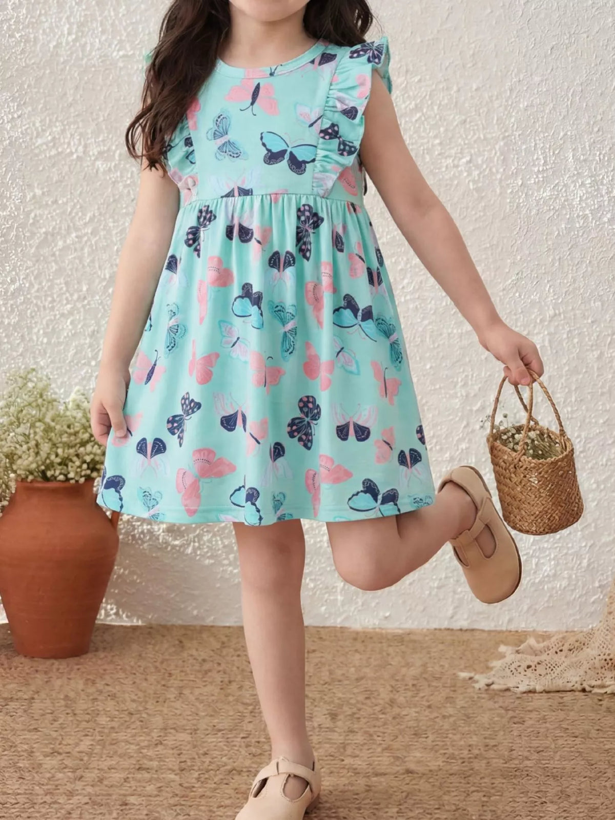 Children's Butterfly Print Ruffle Sleeve Dress - Lilixa.store