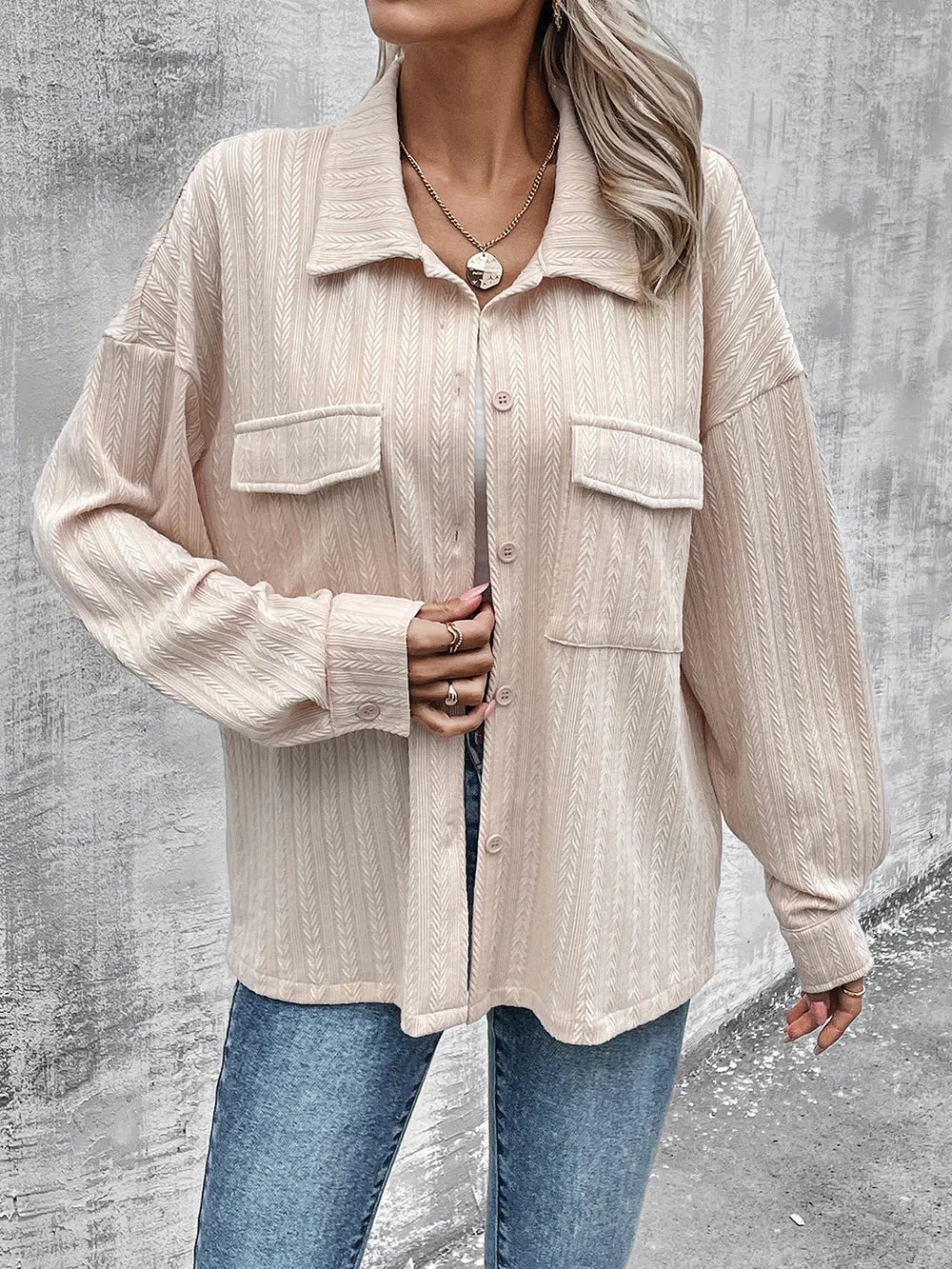 Pocketed Button Up Dropped Shoulder Jacket - Lilixa.store