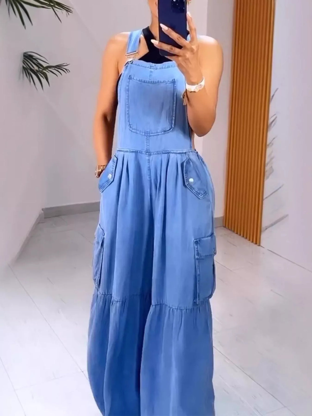 Full Size Pocketed Wide Leg Denim Overalls Plus Size - Lilixa.store