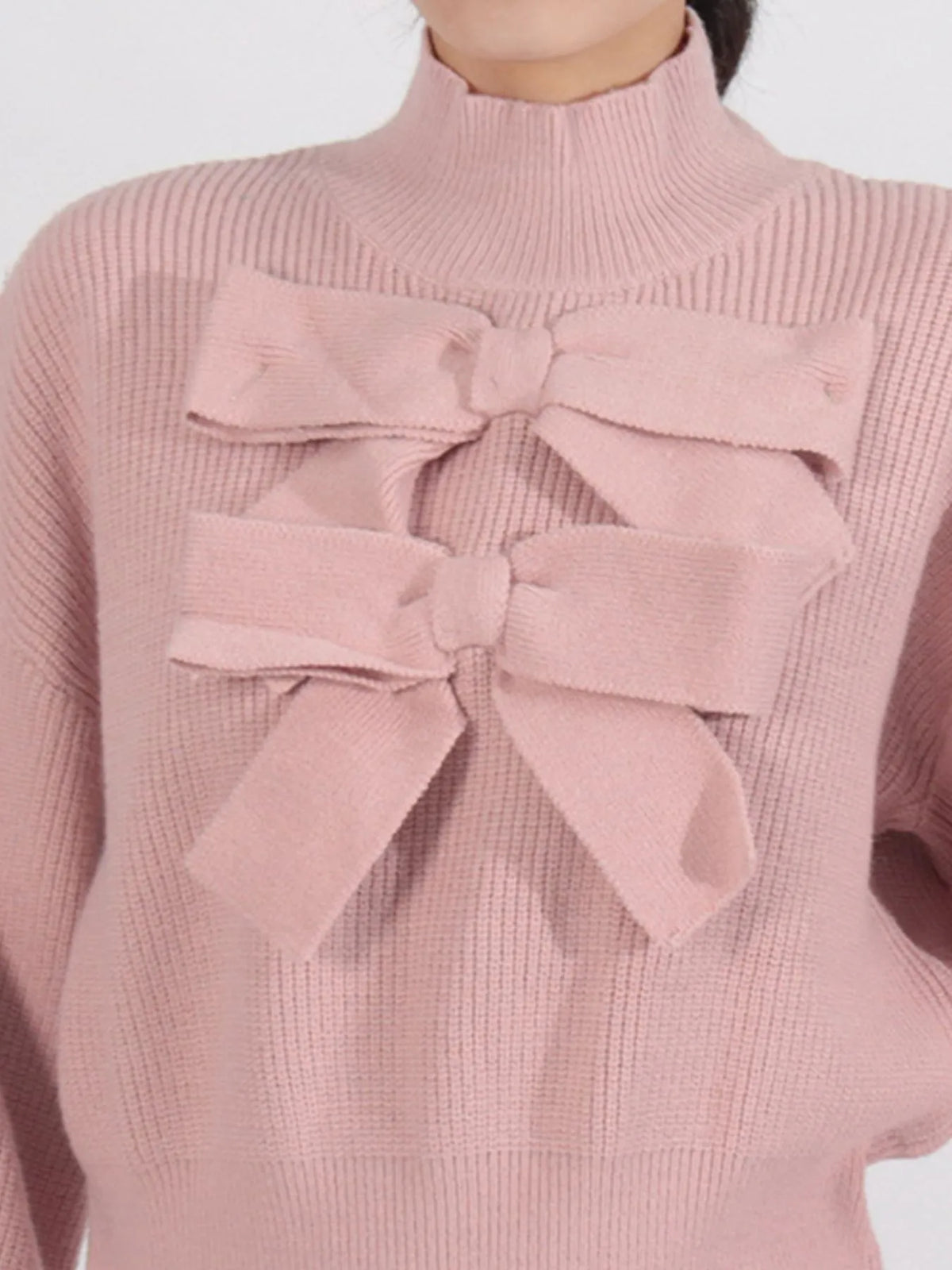 Bow Front Turtleneck Long Sleeve Sweater - Lilixa.store