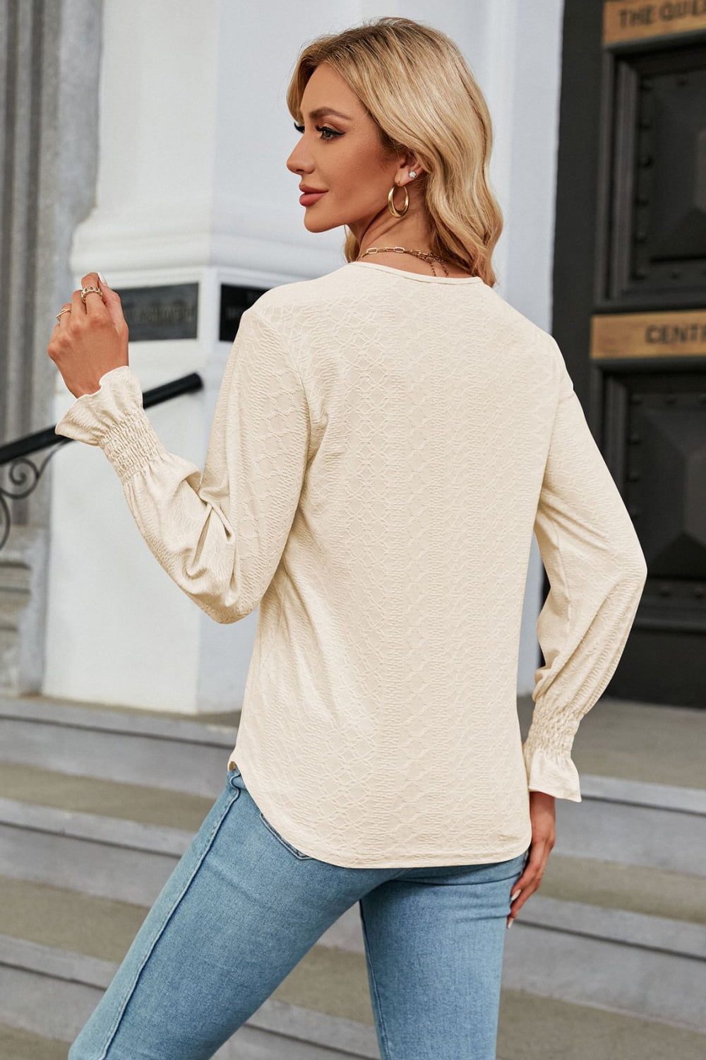 V-Neck Flounce Sleeve Blouse, view 6