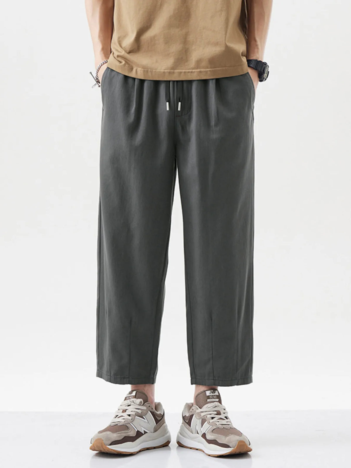 Men's Plus Size Casual Loose Cropped Pants in Grey