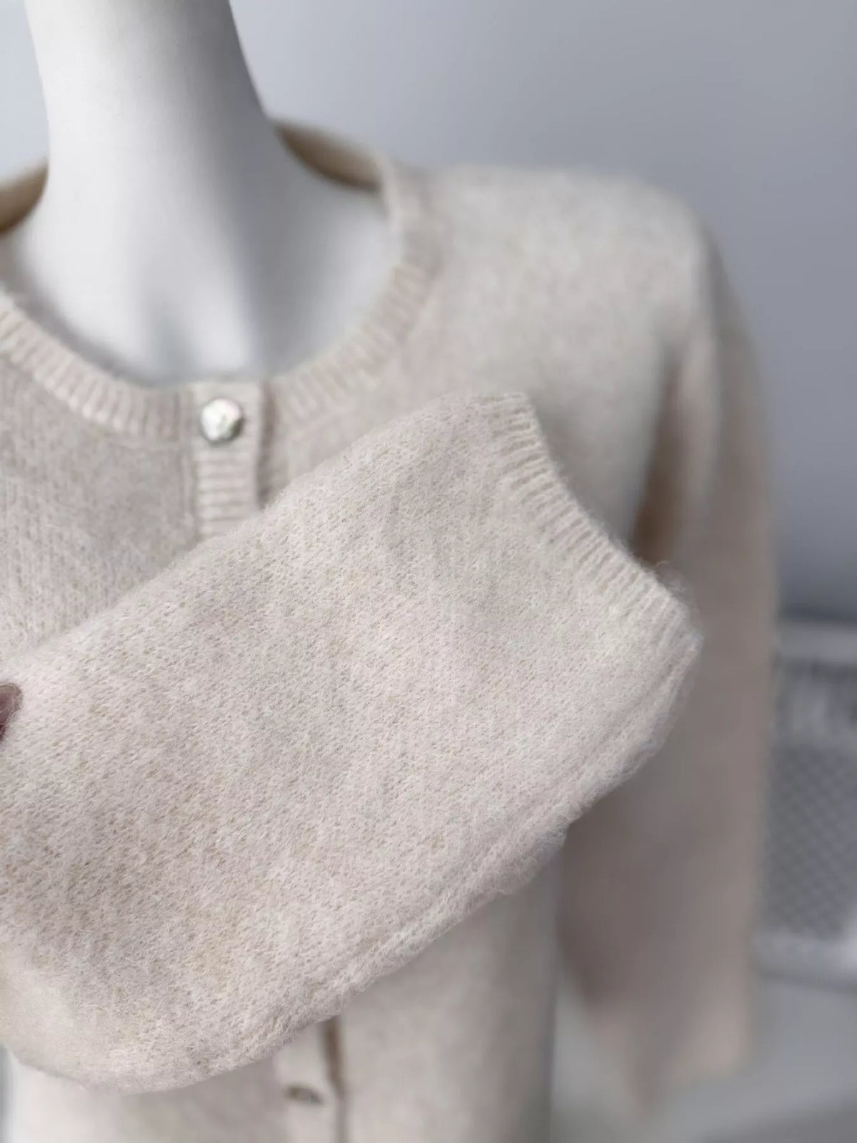 Fuzzy Knit Button-Down Cardigan, view 10