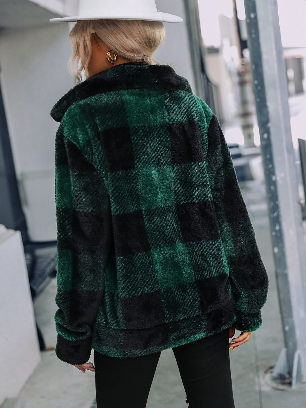 Plaid Zip-Up Collared Jacket - Lilixa.store