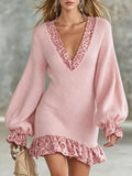 Leopard Print Ruffled Trim Knit Dress - Lilixa.store