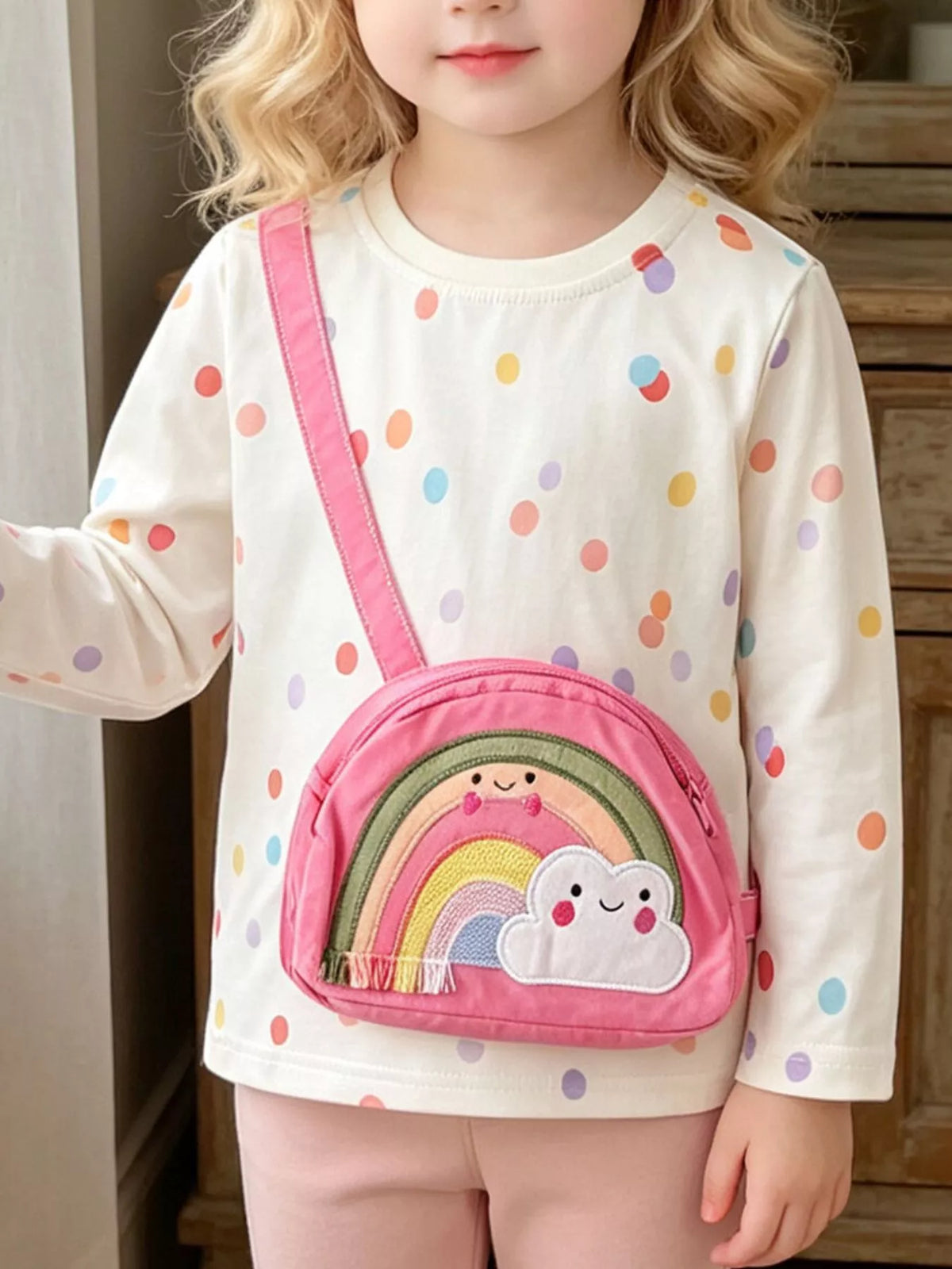 Children's Polka Dot Bag Applique T-Shirt - Lilixa.store