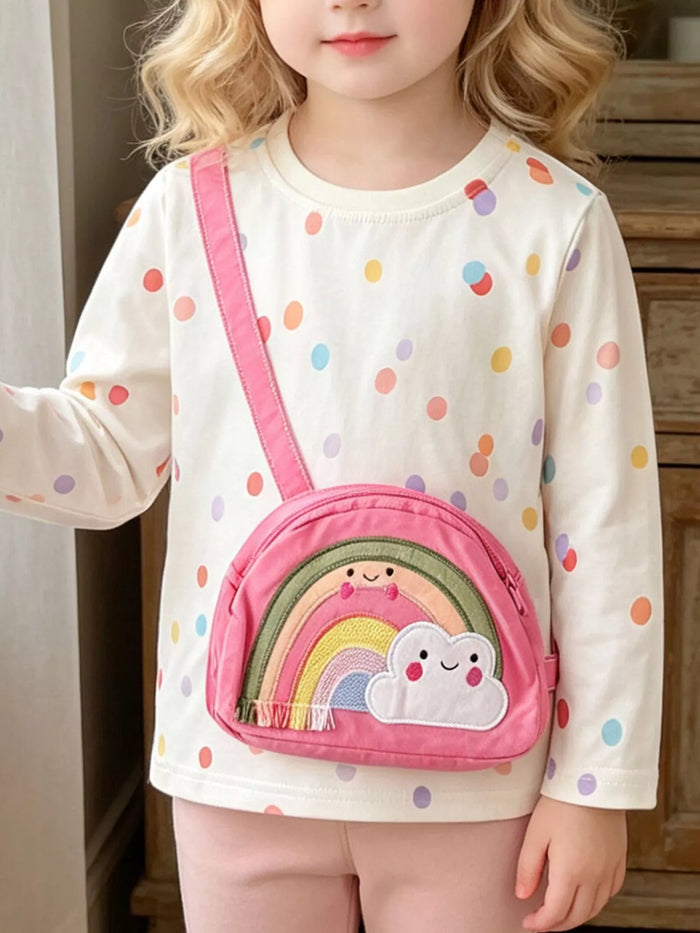Children's Polka Dot Bag Applique T-Shirt in White