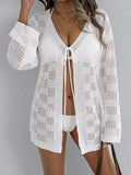 Crochet Knit Tie Front Cover-Up - Lilixa.store