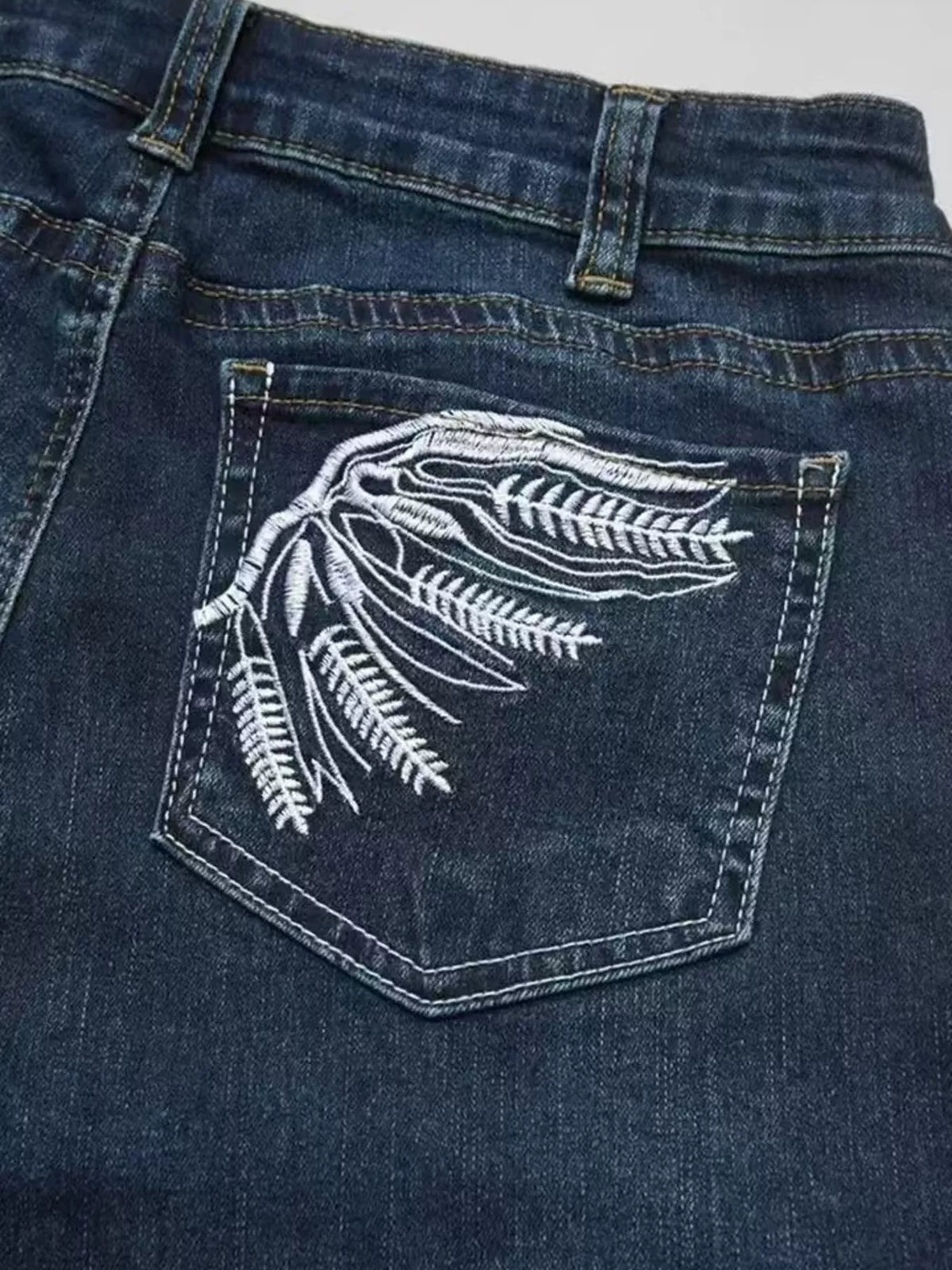 Wings Embroidered High-Rise Cargo Jeans - Lilixa.store