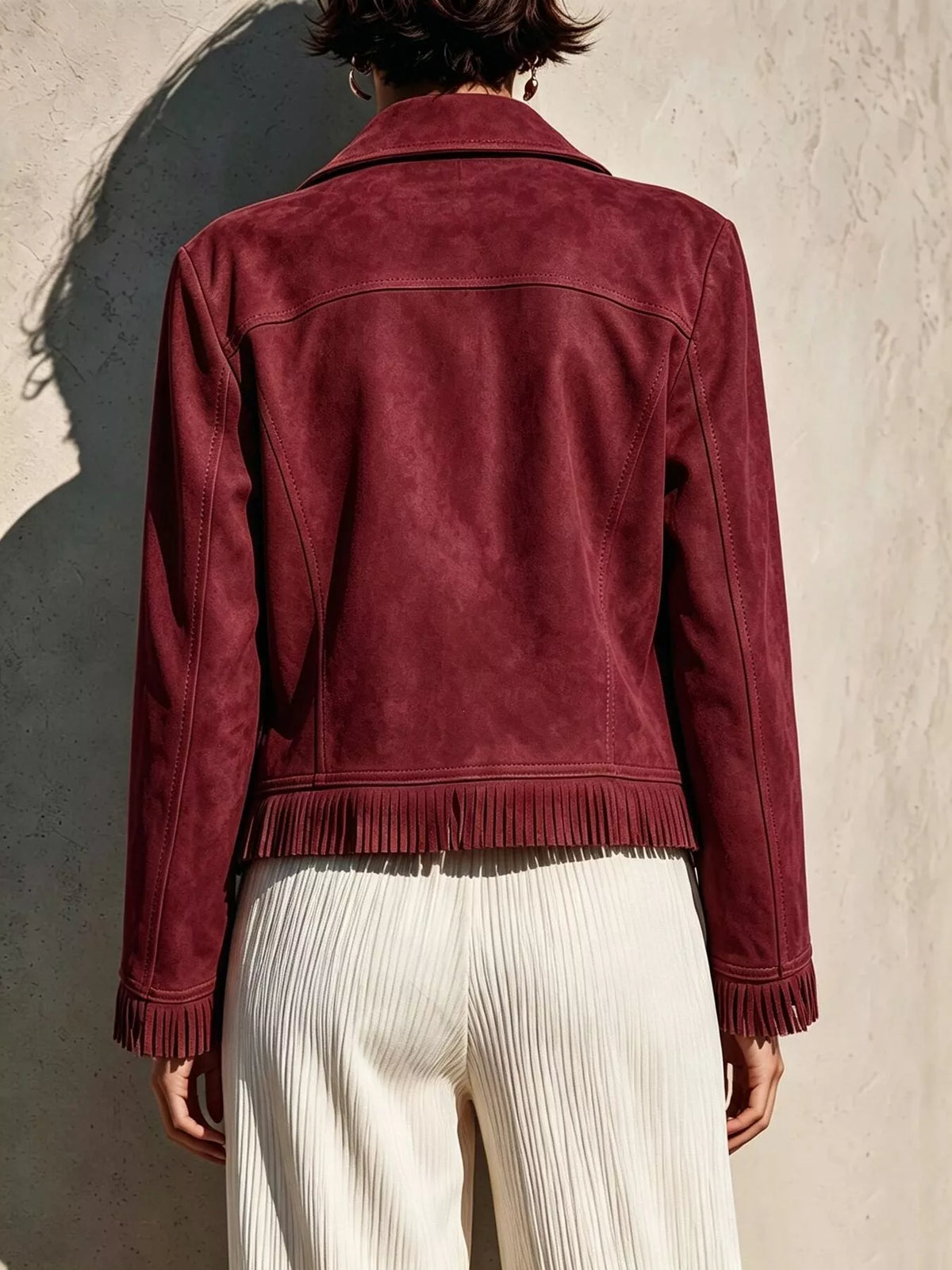 Fringe Hem Zip Up Jacket