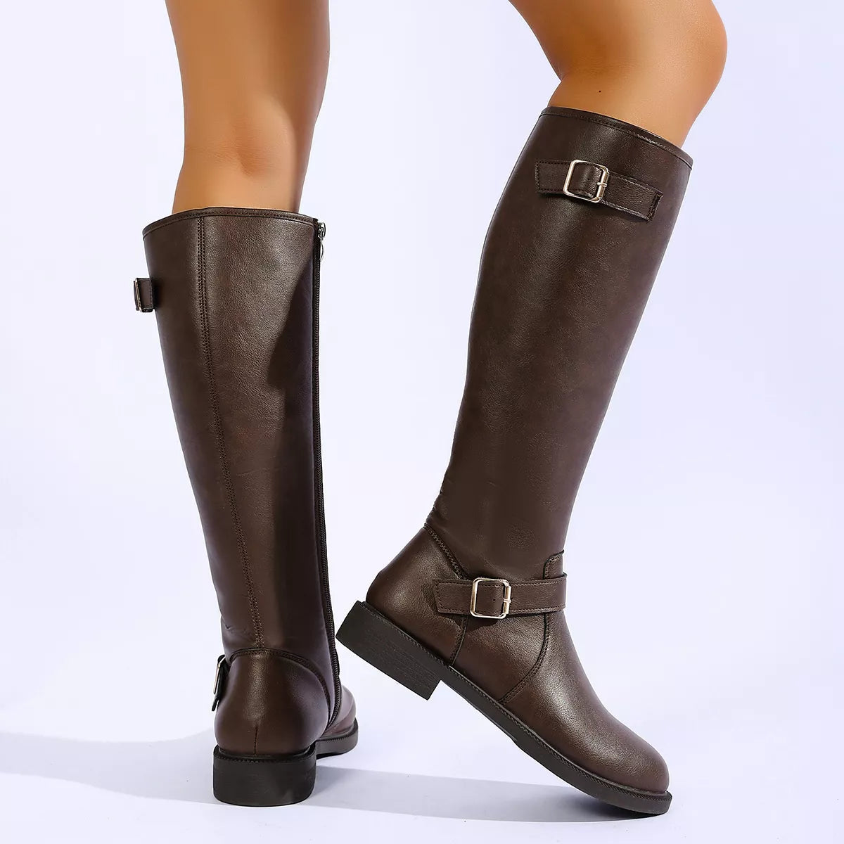 Round Toe Buckle Detail Boots - Lilixa.store