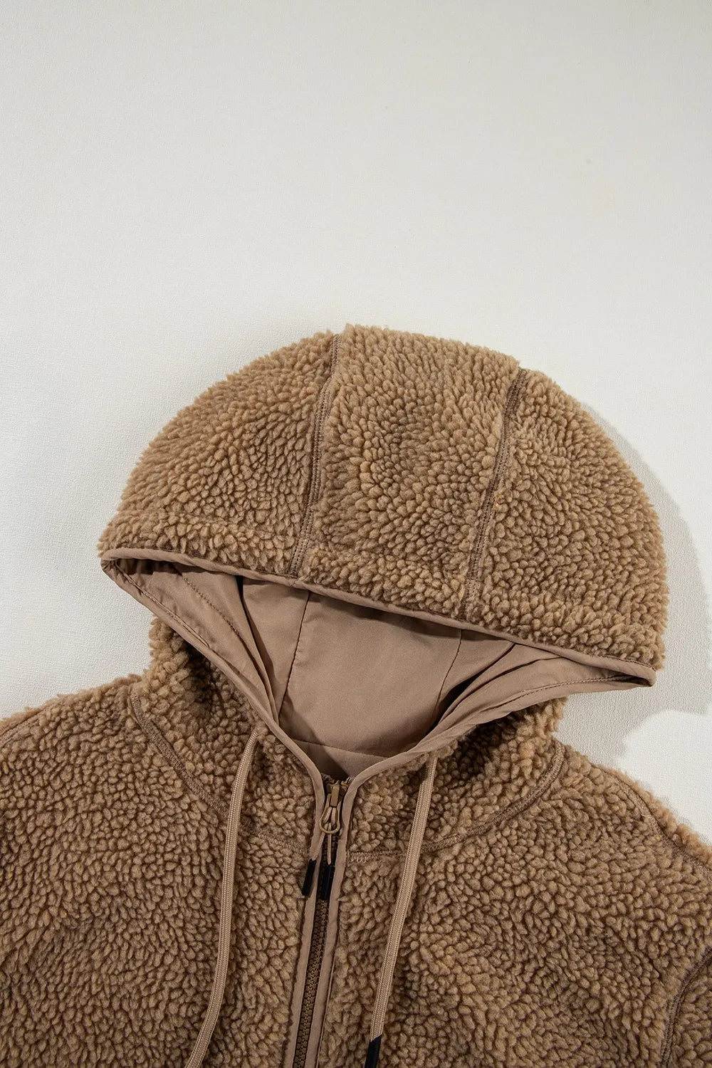 Drawstring Fleece Zip Up Hooded Jacket, view 14