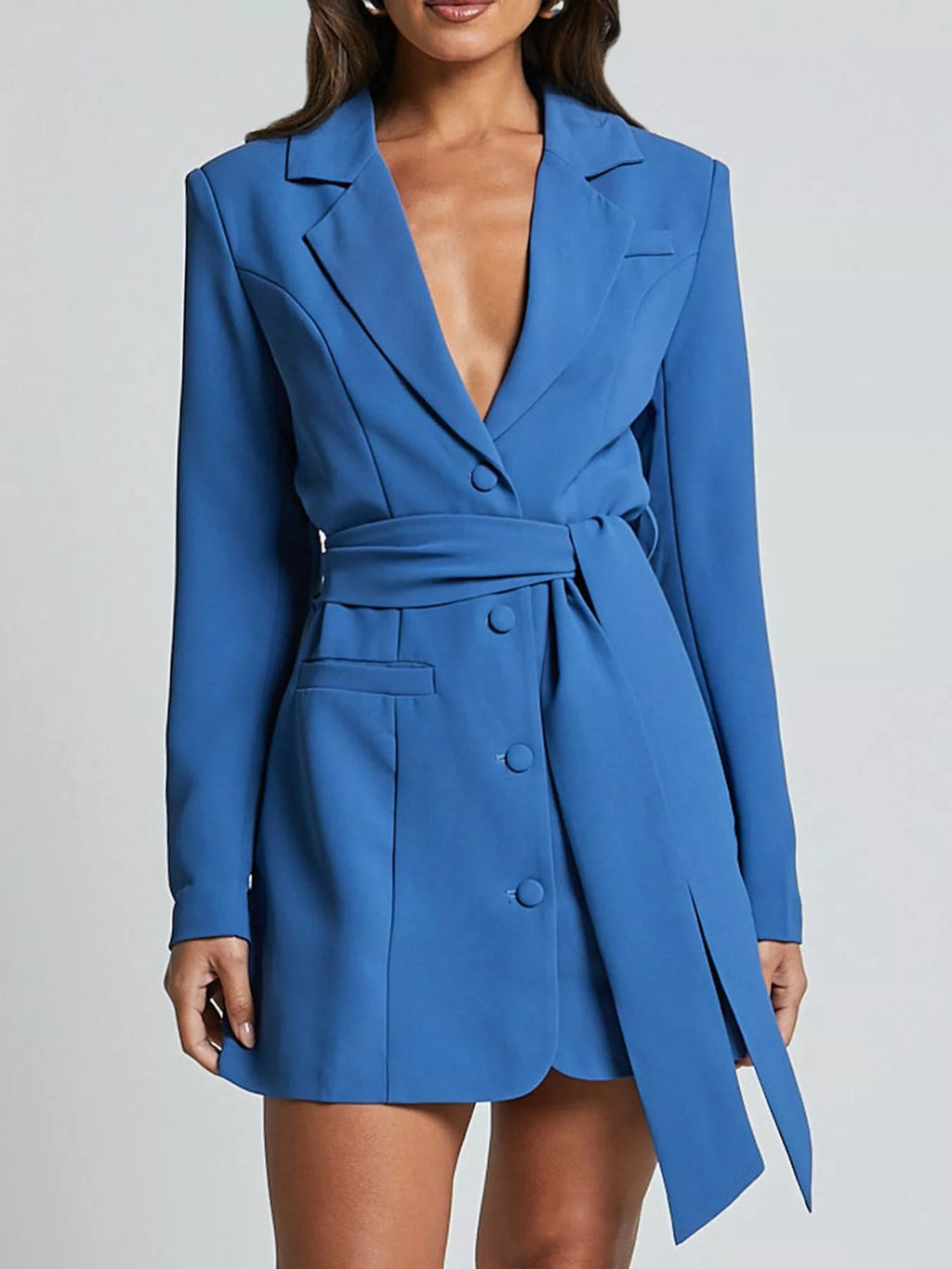Lapel Collar Tie Waist Blazer - Lilixa.store