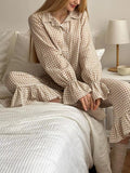 Gingham Ruffle-Trim Top and Pants Lounge Set - Lilixa.store