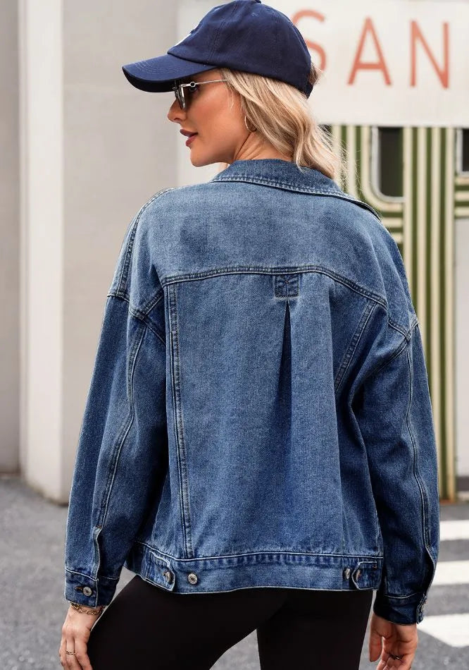 Pocketed Button Up Denim Jacket in Light Blue, view 15