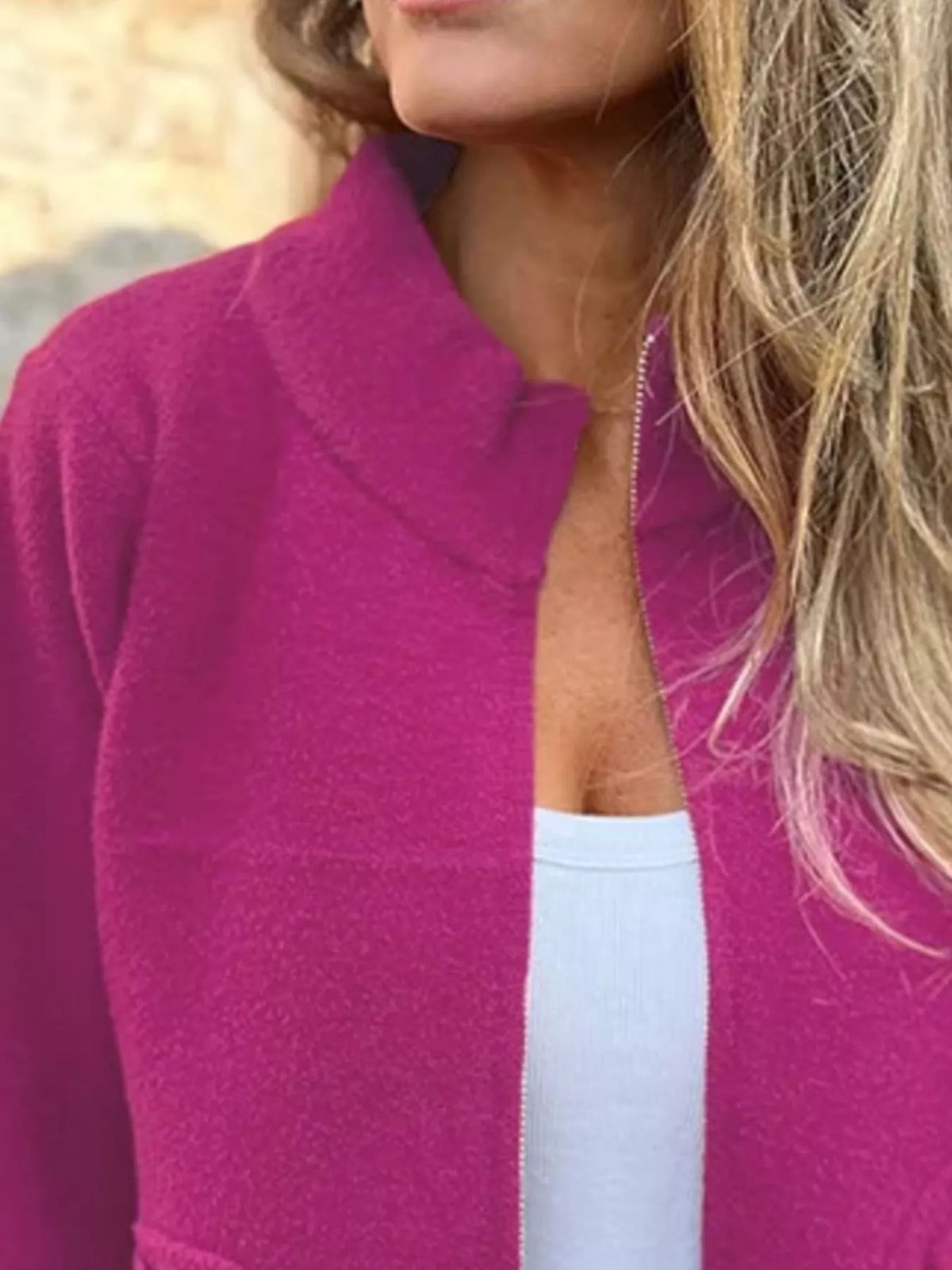 Full Size Textured Knit Zip Up Outerwear Plus Size, view 13