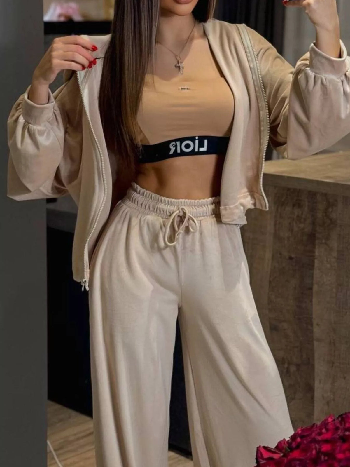 Zip Up Hoodie and Wide-Leg Pants Set - Lilixa.store
