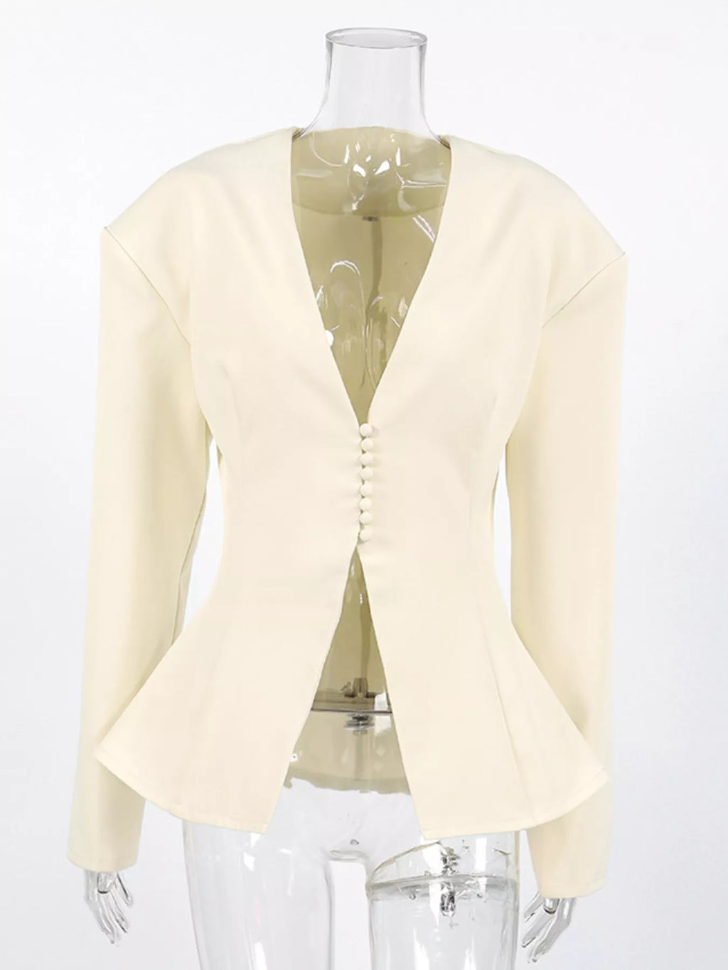 V-Neck Button-Up Blazer with Structured Shoulders - Lilixa.store