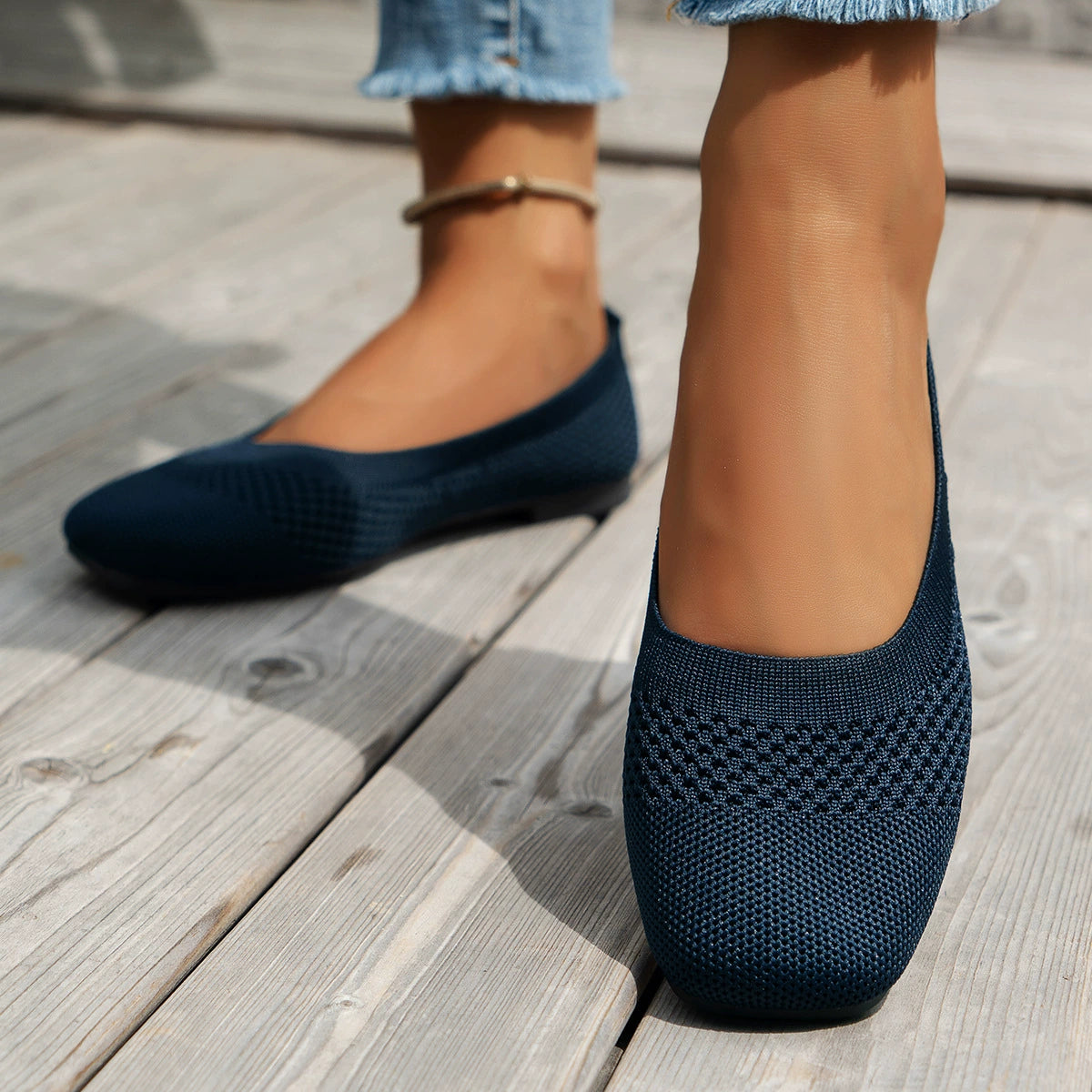 Square Toe Solid Color Mesh Slip-Ons, view 3