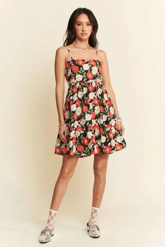 Davi & Dani Floral Scalloped Cutout Back Mini Dress - Lilixa.store