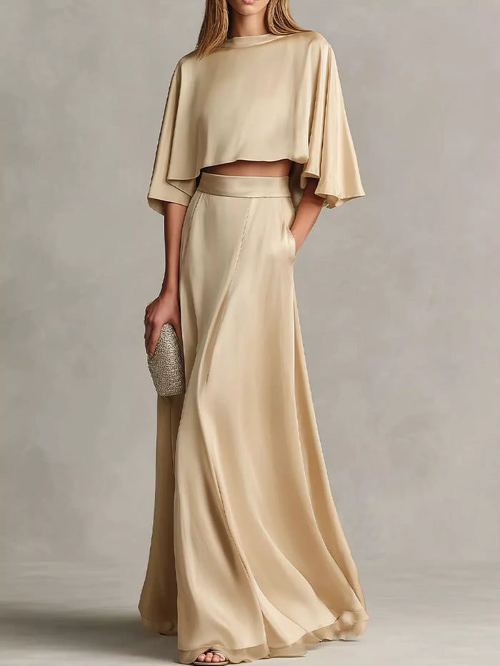 Full Size Satin Crop Top and Maxi Skirt Two-Piece Set Plus Size - Lilixa.store