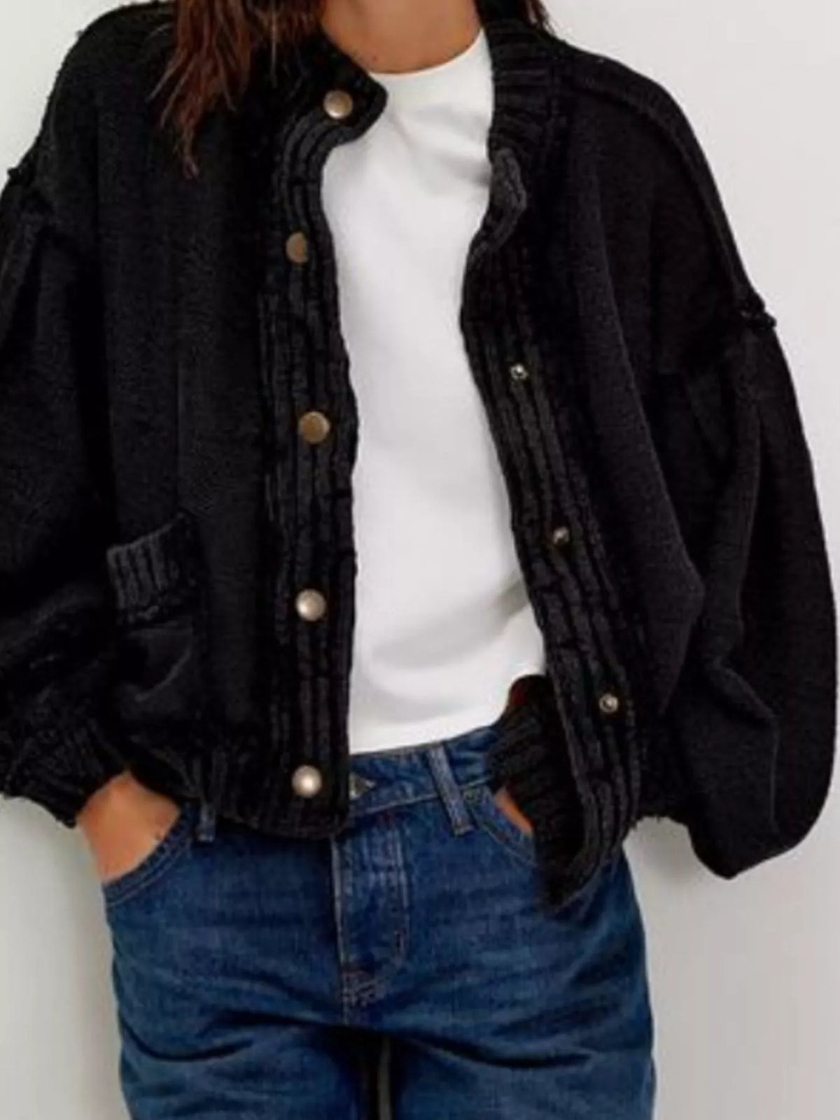 Snap Down Dropped Shoulder Cardigan - Lilixa.store