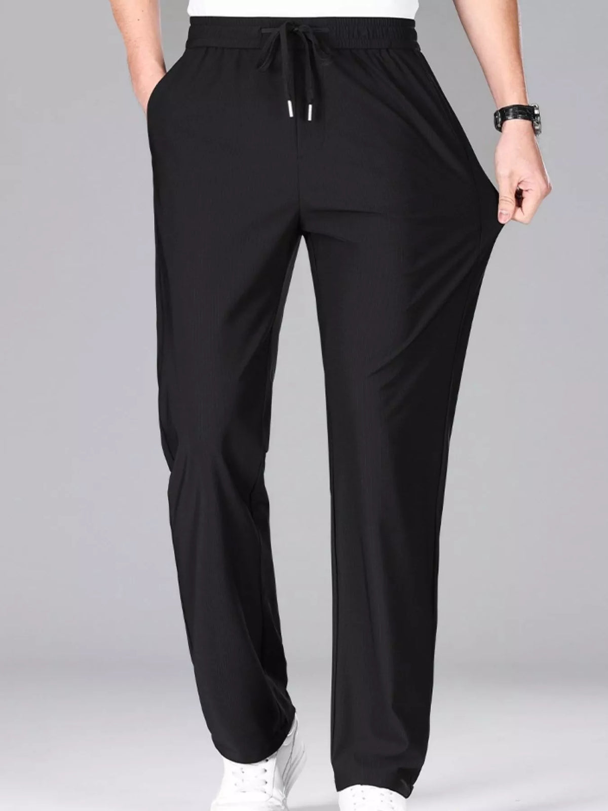 Men's Plus Size Casual Drawstring Pants in Black