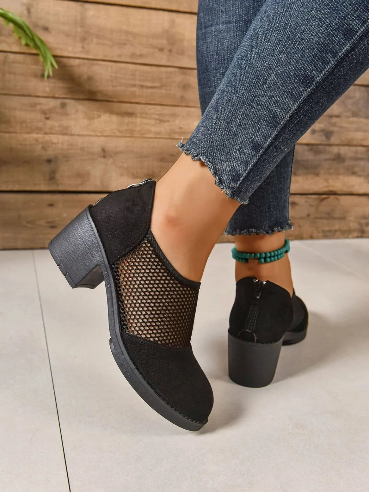 Mesh Panel Block Heel Pumps - Lilixa.store