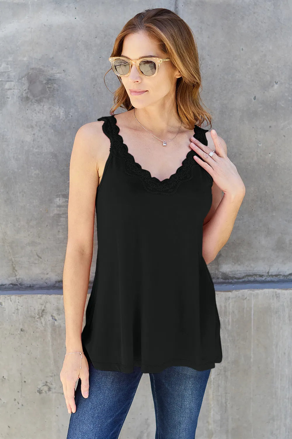 Basic Bae Full Size Lace Detail V-Neck Cutout Cami - Lilixa.store
