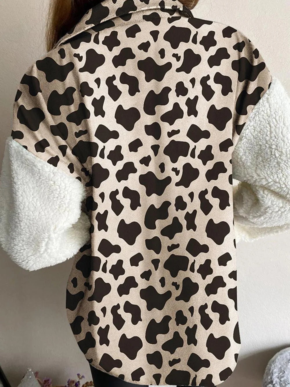 Fuzzy Button Up Long Sleeve Jacket, view 7