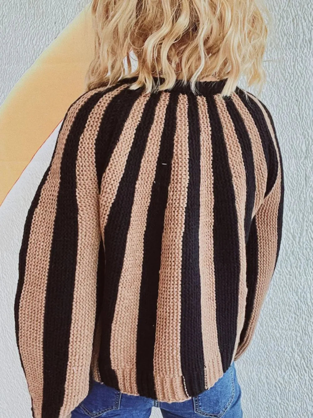 Contrast Stripes Button Down Long Sleeve Cardigan - Lilixa.store
