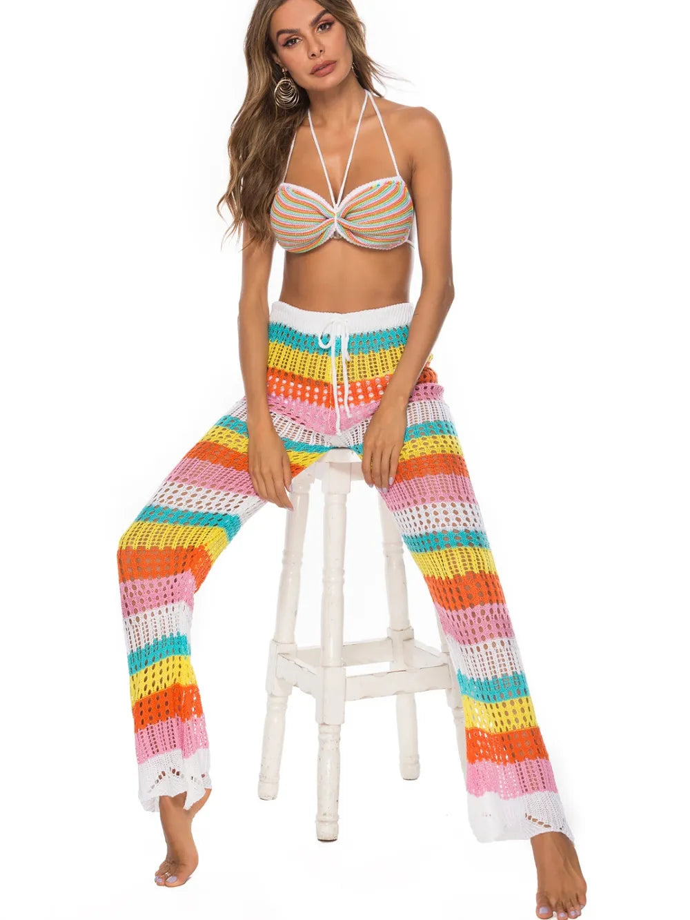 Cutout Contrast High Waist Swim Pants - Lilixa.store