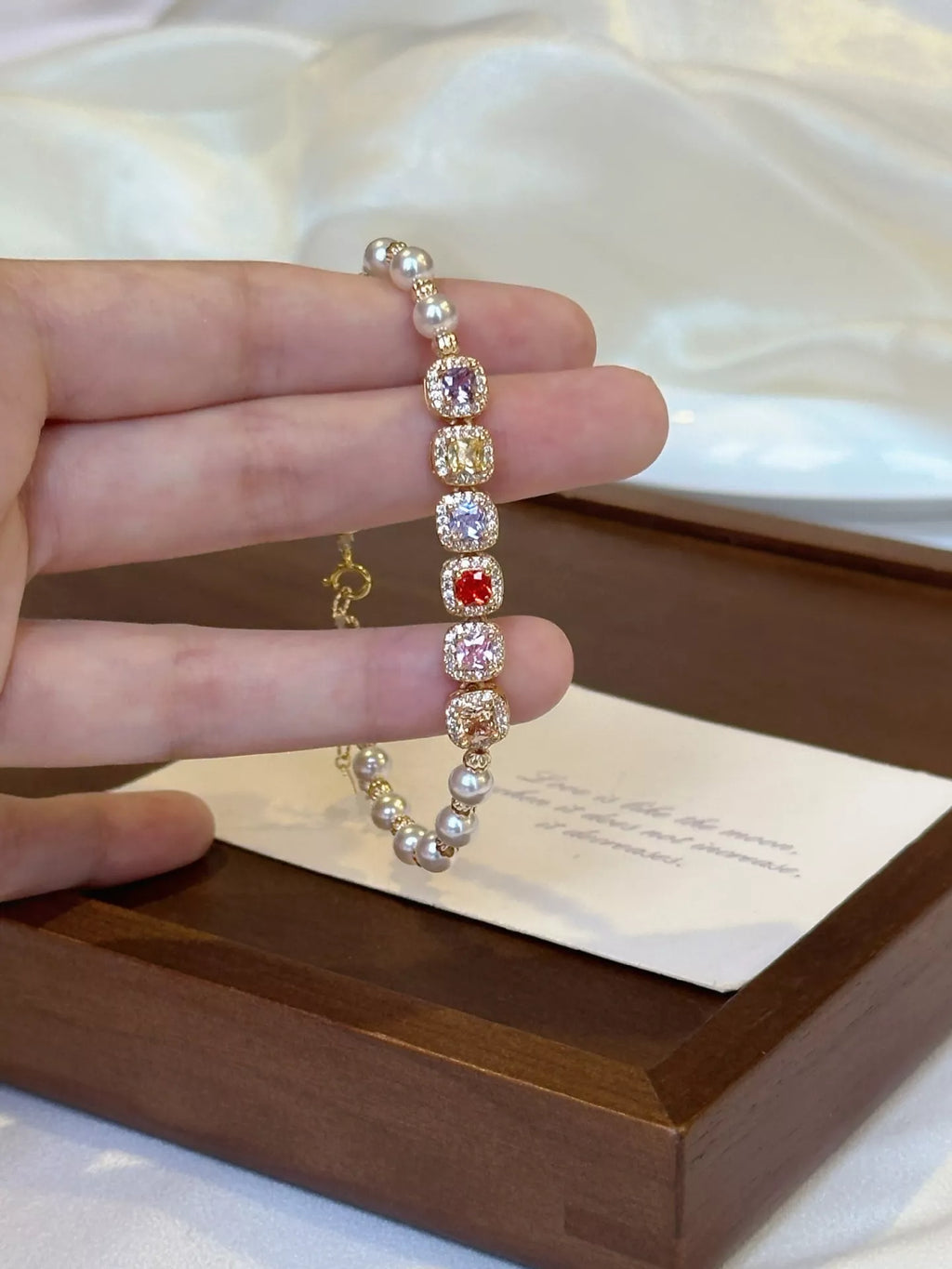 Pearl & Zircon Adjustable Bracelet in Gold, view 4