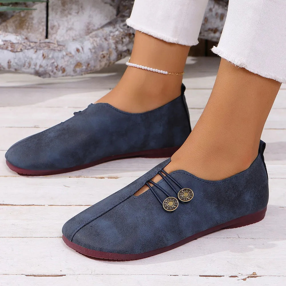 Round Toe Flat Slip-Ons in Dark Navy