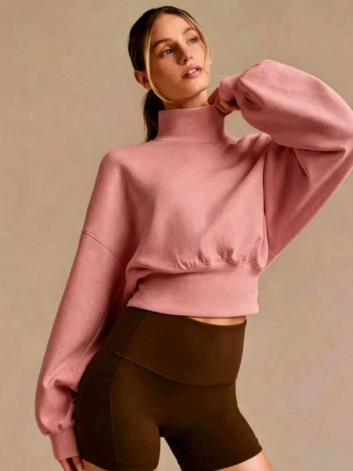 Turtleneck Dropped Shoulder Sweatshirt - Lilixa.store