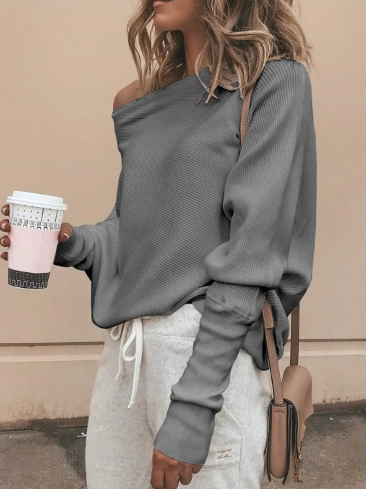 Single Shoulder Ribbed Knit Top - Lilixa.store