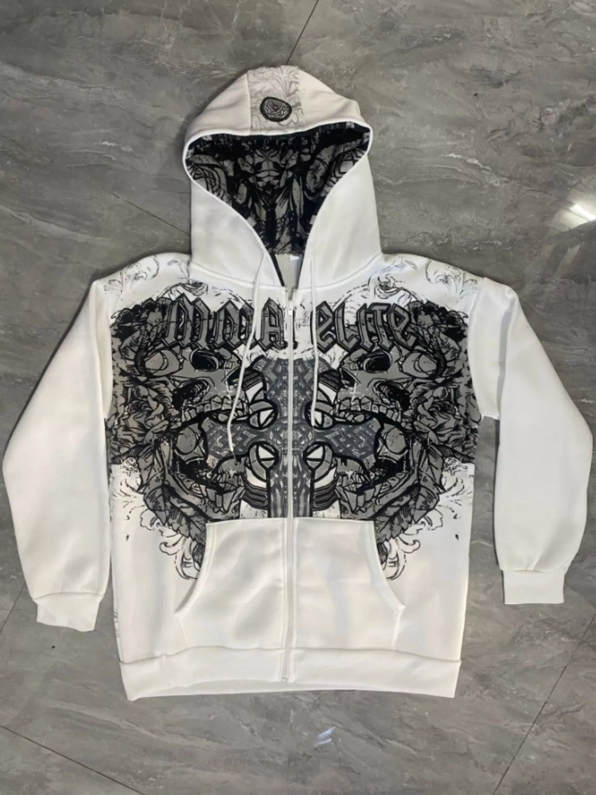 Halloween Gothic Graphic Zip-Up Hoodie in White