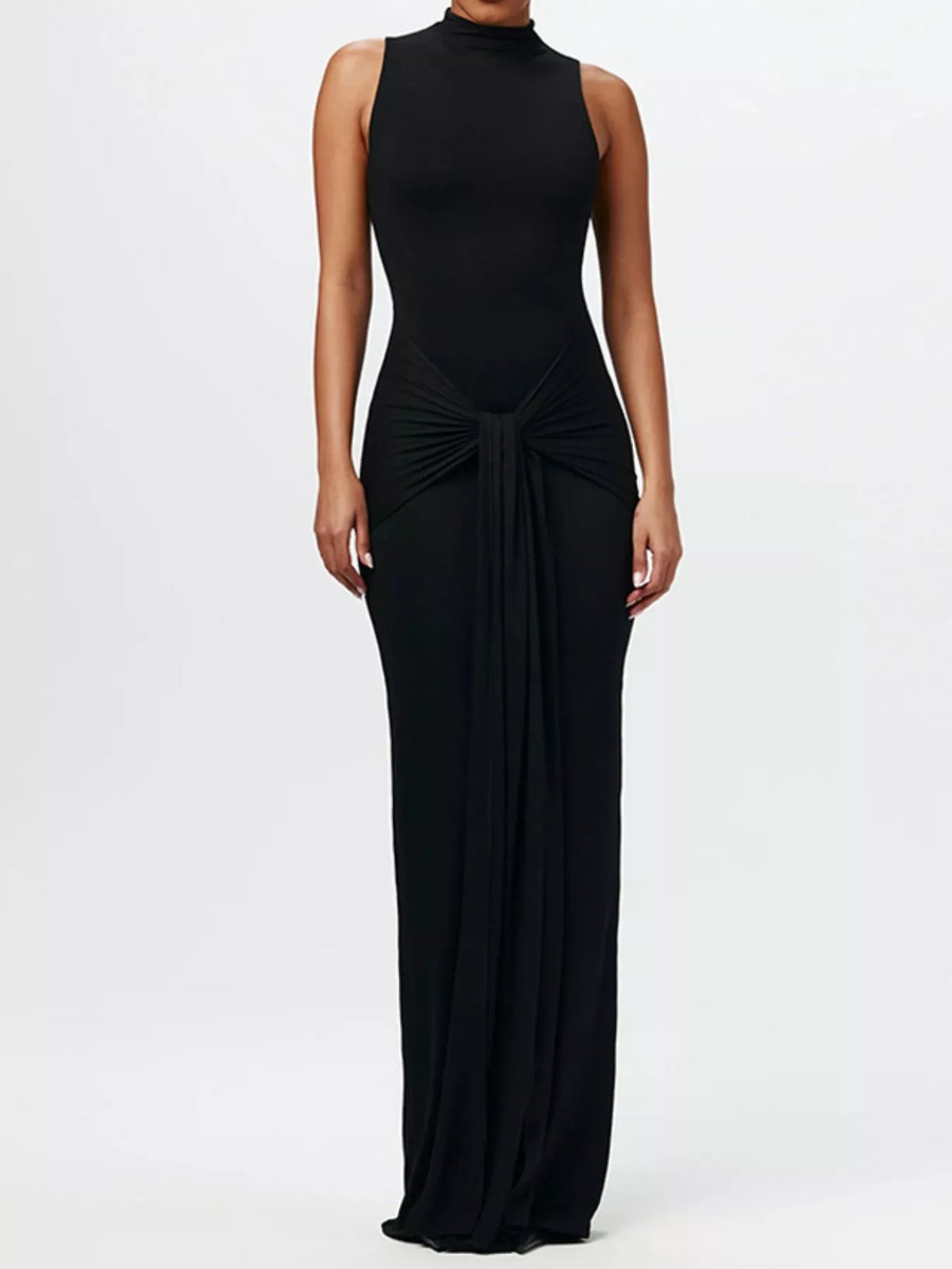 Sleeveless Mock Neck Knot Front Maxi Dress - Lilixa.store