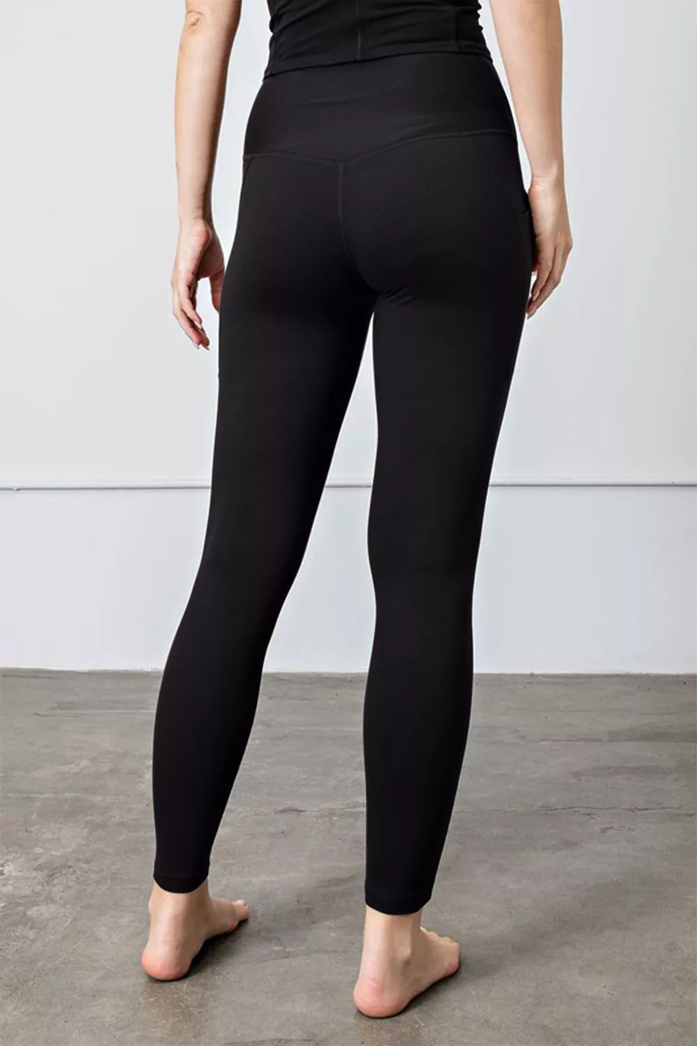 Faith Apparel High Waist Wide Waistband Leggings in Black, view 4