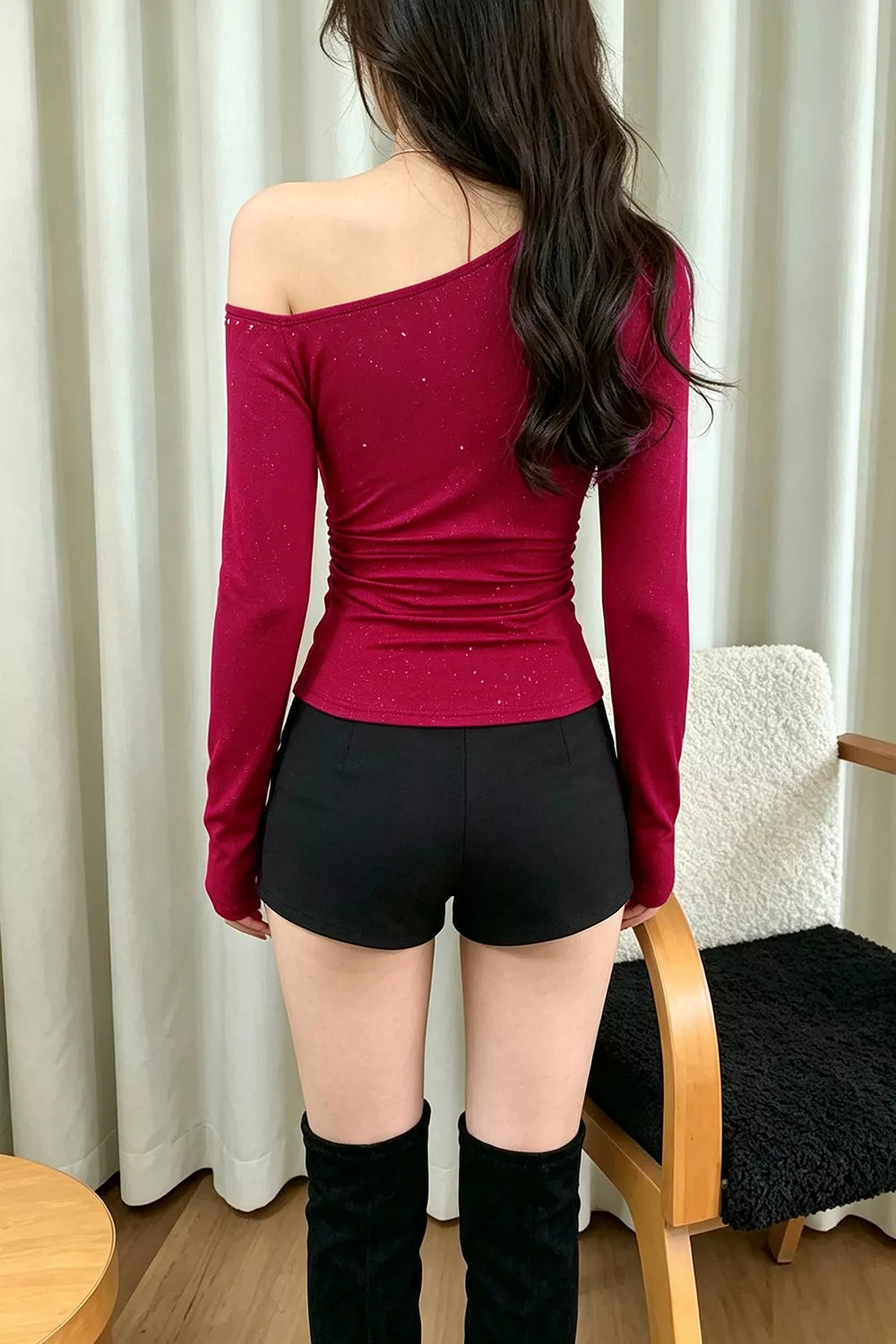 Glitter One Shoulder Slim Fit Top - Lilixa.store