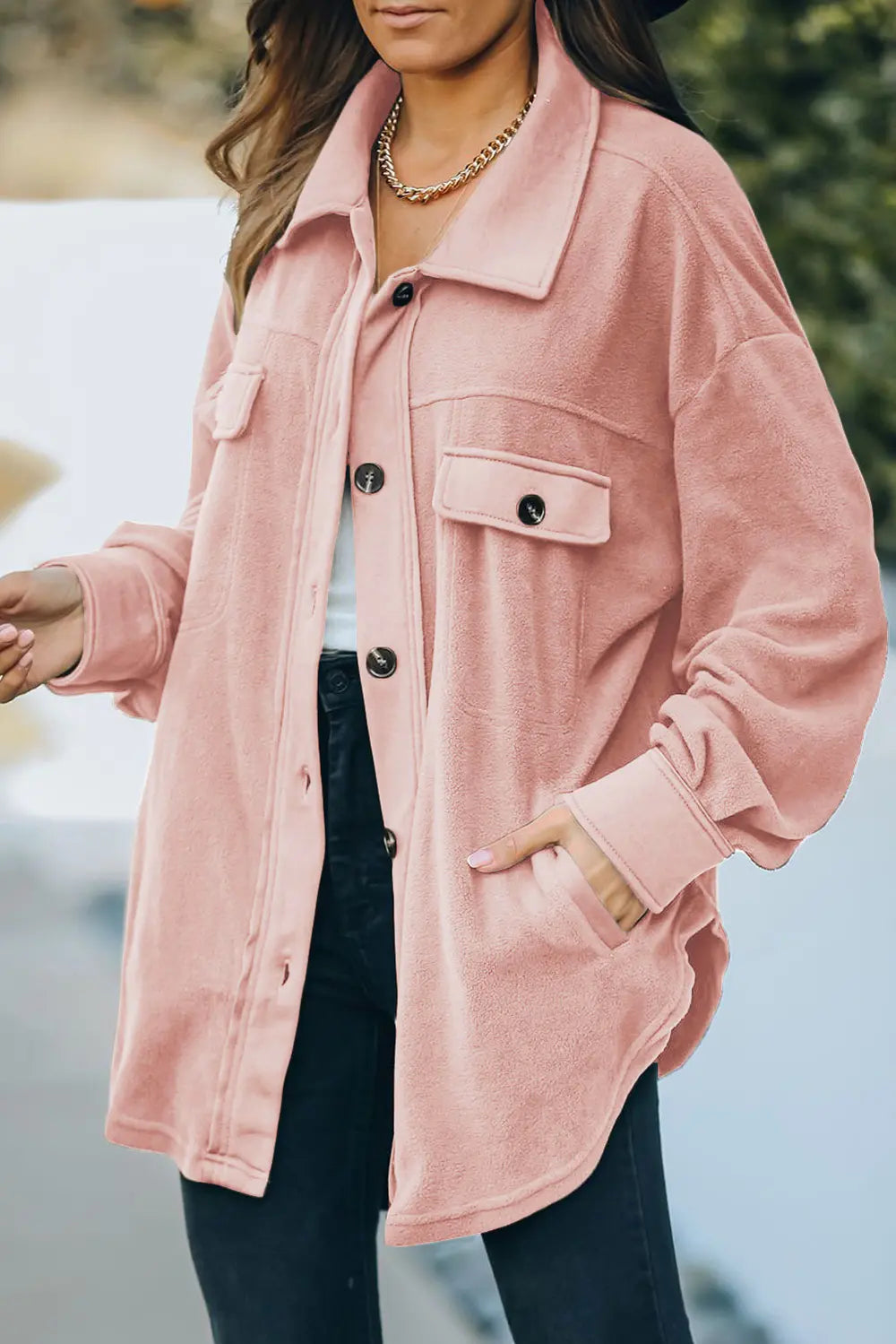 Button Up Collared Neck Long Sleeve Jacket, view 18